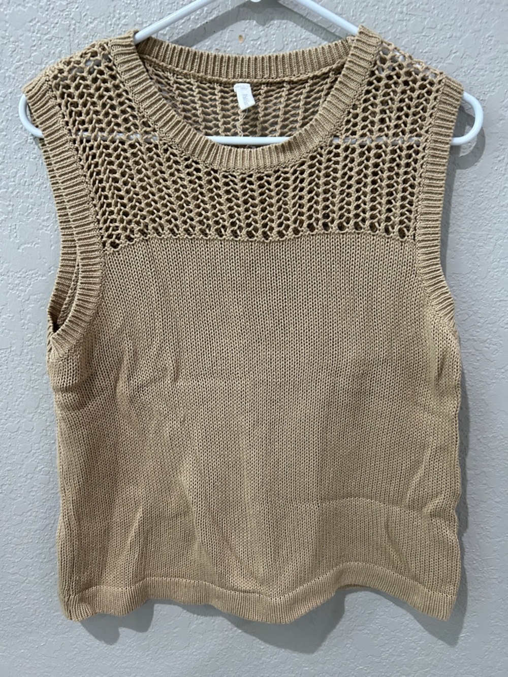 Wishlist Beige Crochet Yoke Knit Tank Top